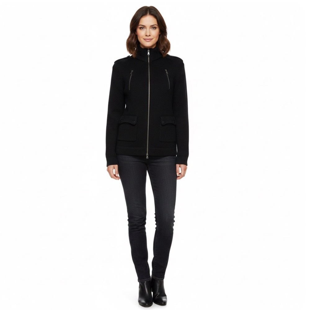 BANANA REPUBLIC Black Wool Sweater Jacket Military Style Womens Size Small